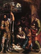 Giulio Romano La nativite de l'enfant jesus avec l'adoration des bergers entre Saint Jean l'Evangeliste et Saint Longin china oil painting reproduction